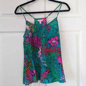 🌺 Lily Pulitzer Silk Racerback Summer Top | S | Tropical Bird Print